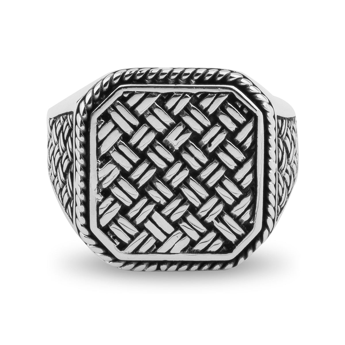 Woven/Mesh Design Large Square Sterling Silver Ring –