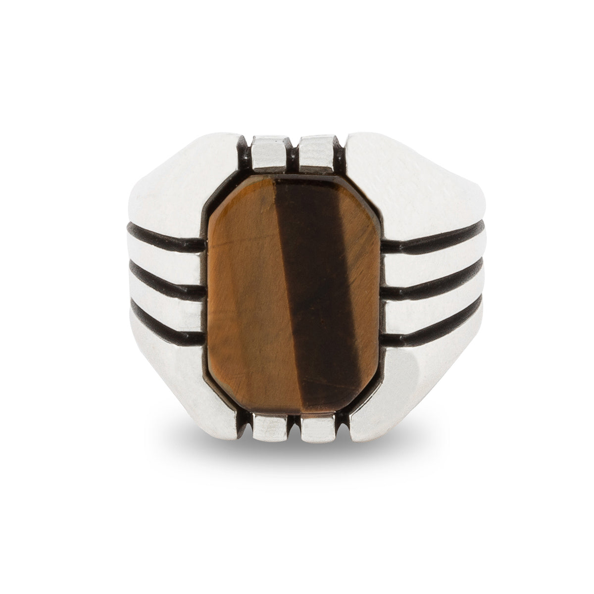 Sterling Silver Ring with Rectangle Tiger Eye Gemstone – chicotta.com