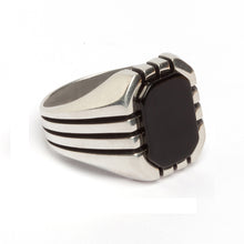 Load image into Gallery viewer, Sterling Silver Ring with Rectangle Black Onyx Gemstone