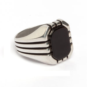 Sterling Silver Ring with Rectangle Black Onyx Gemstone