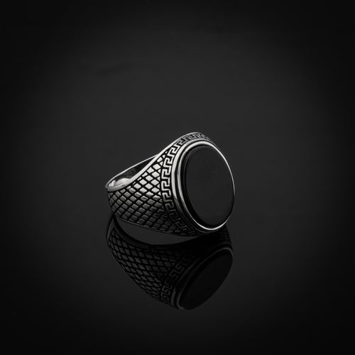 Greek Style Sterling Silver Statement Ring for Men with Black Onyx Gemstone