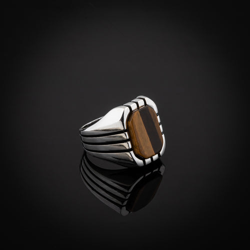 Sterling Silver Ring with Rectangle Tiger Eye Gemstone