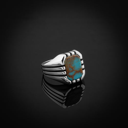 Sterling Silver Ring with Rectangle Antique Turquoise Gemstone