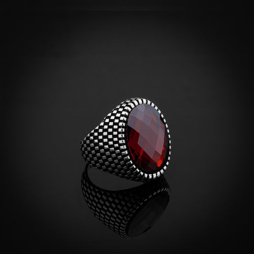 Sterling Silver Ring with Large Red Color Cubic Zirconia (CZ)